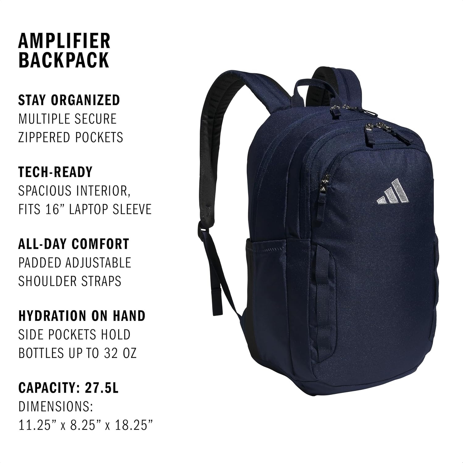 image:imageadidas Amplifier Backpack for Laptop School and Gym 28LNight IndigoBlackRegular