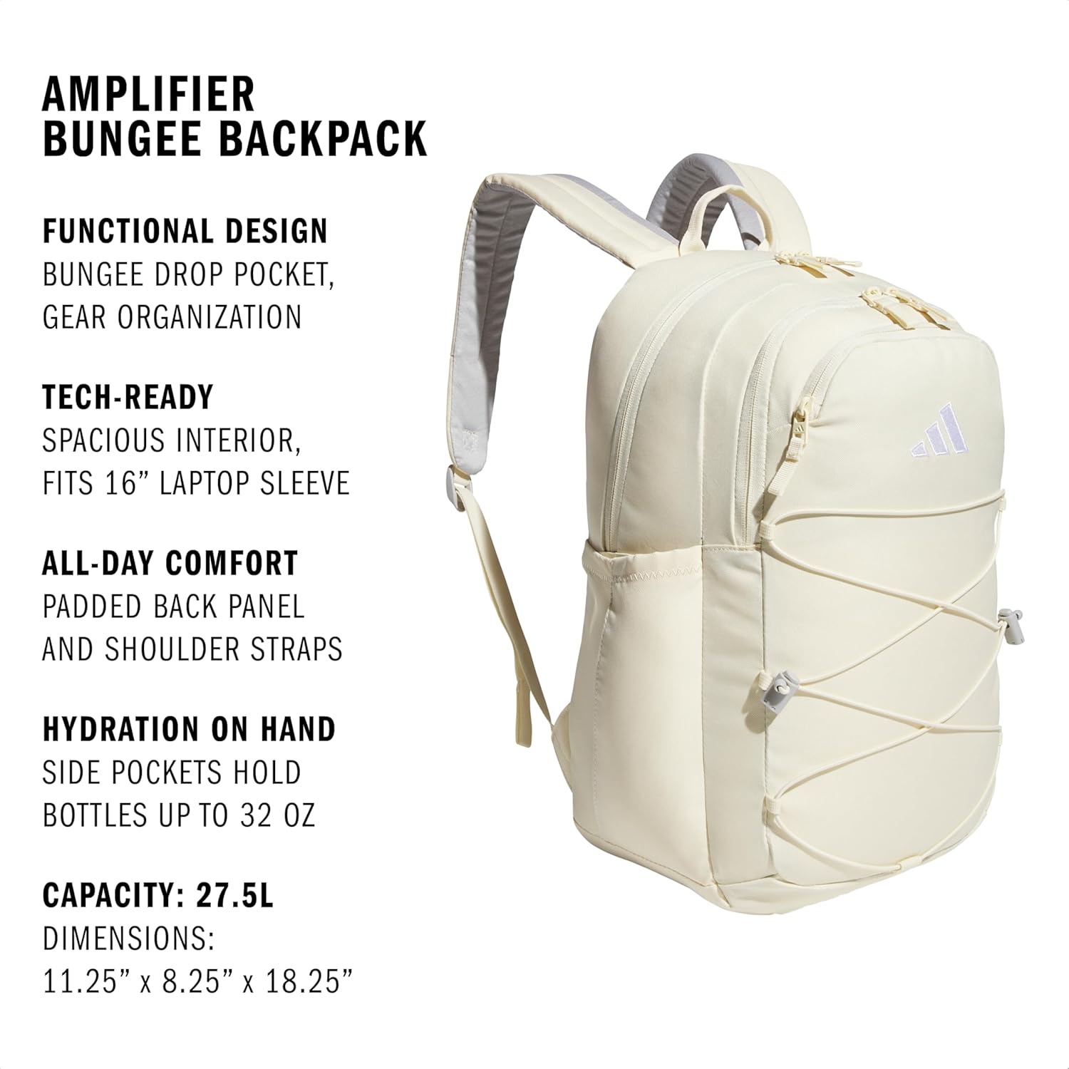 image:imageadidas Amplifier Backpack for Laptop School and Gym 28LWarm Vanilla YellowWhiteBungie
