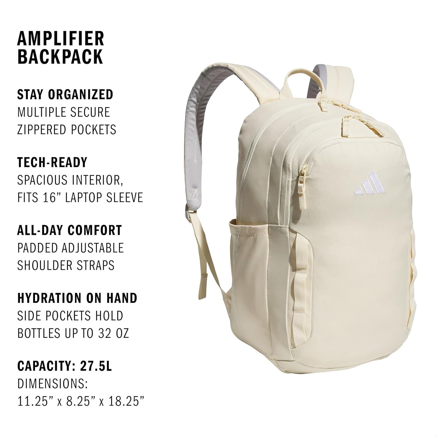 image:imageadidas Amplifier Backpack for Laptop School and Gym 28LWarm Vanilla YellowWhiteRegular