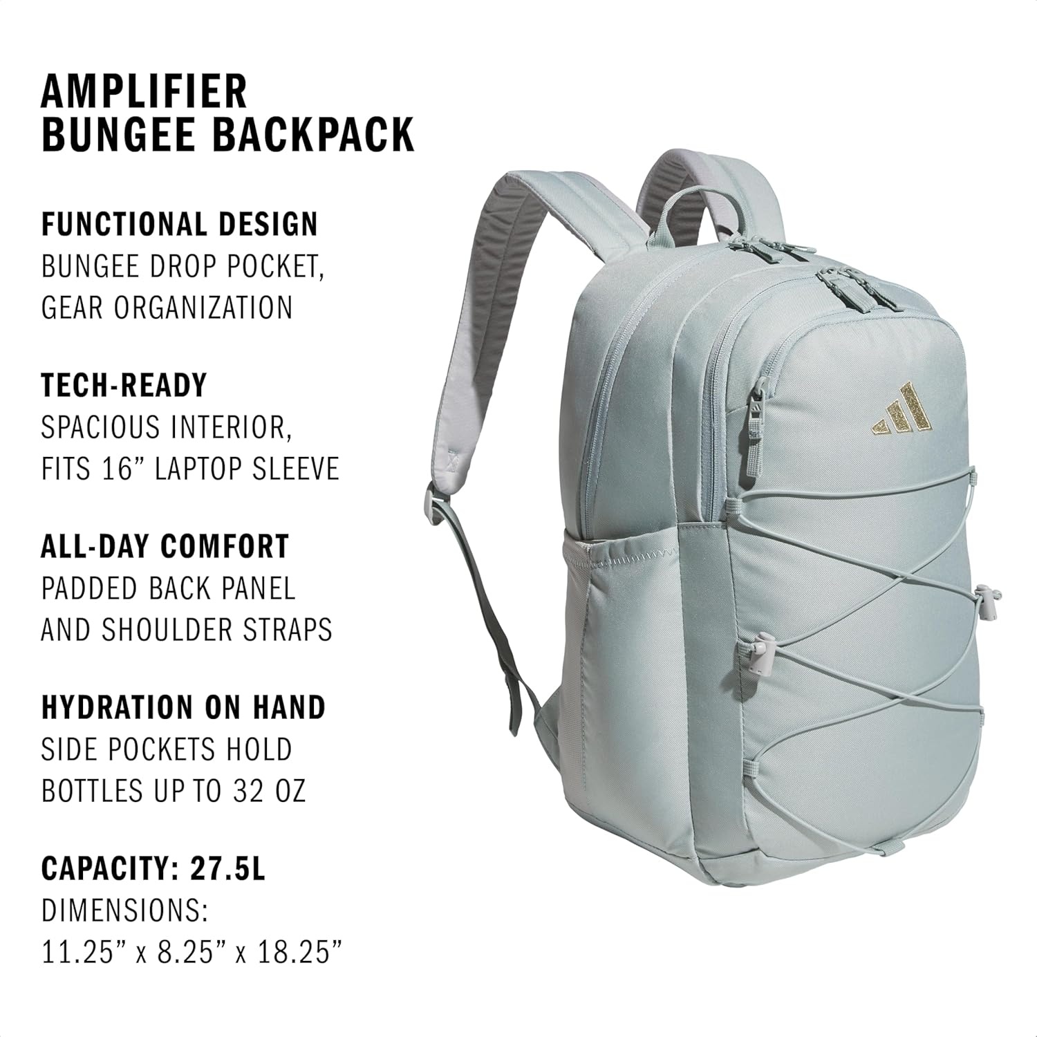 image:imageadidas Amplifier Backpack for Laptop School and Gym 28LWonder Sage GreenWhiteBungie