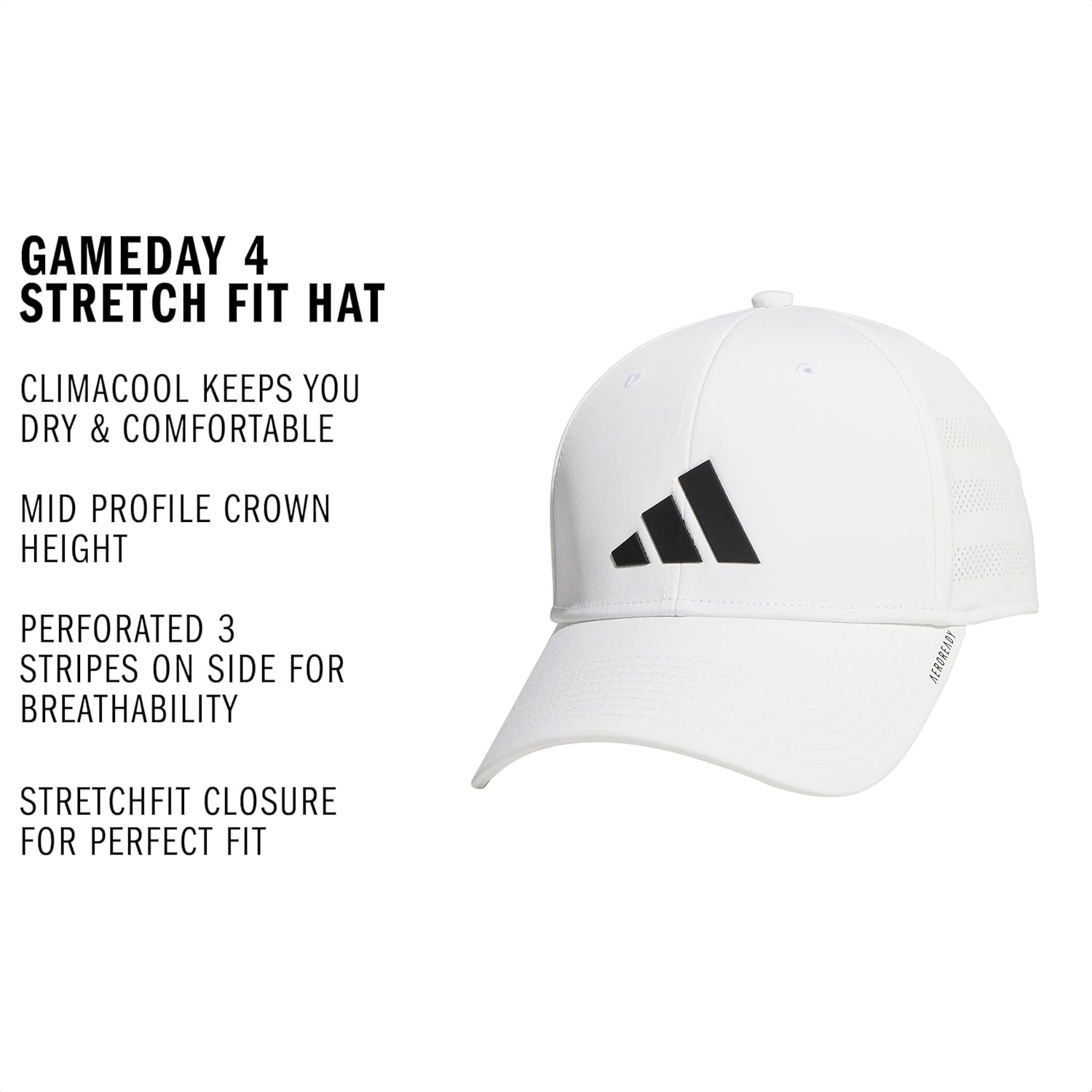 image:imageadidas Gameday Structured Stretch Fit Hat 40WhiteBlack4