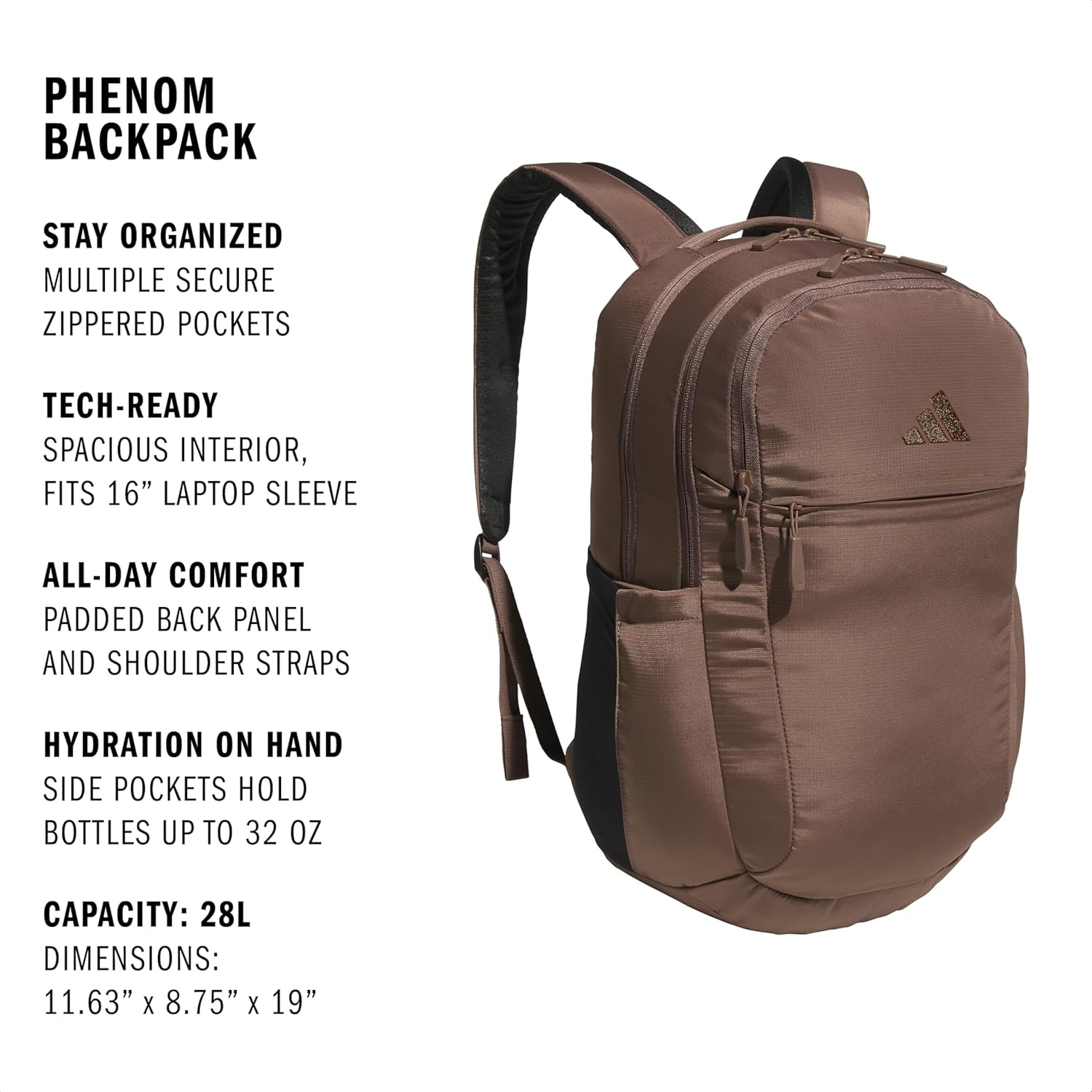 image:imageadidas PHNM Backpack for Laptop School and Travel 28LEarth Strata BrownBlack