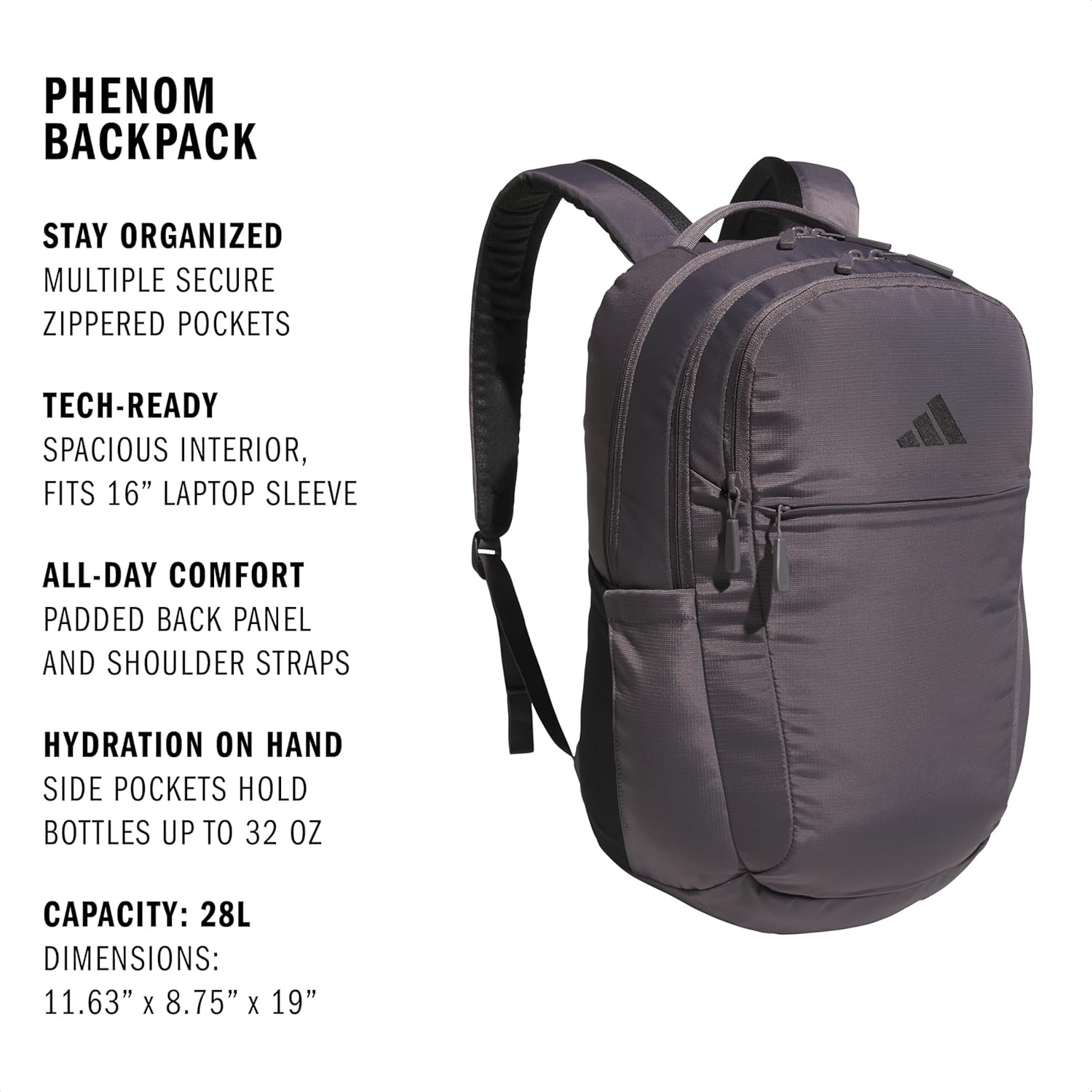 image:imageadidas PHNM Backpack for Laptop School and Travel 28LGrey StrataBlack