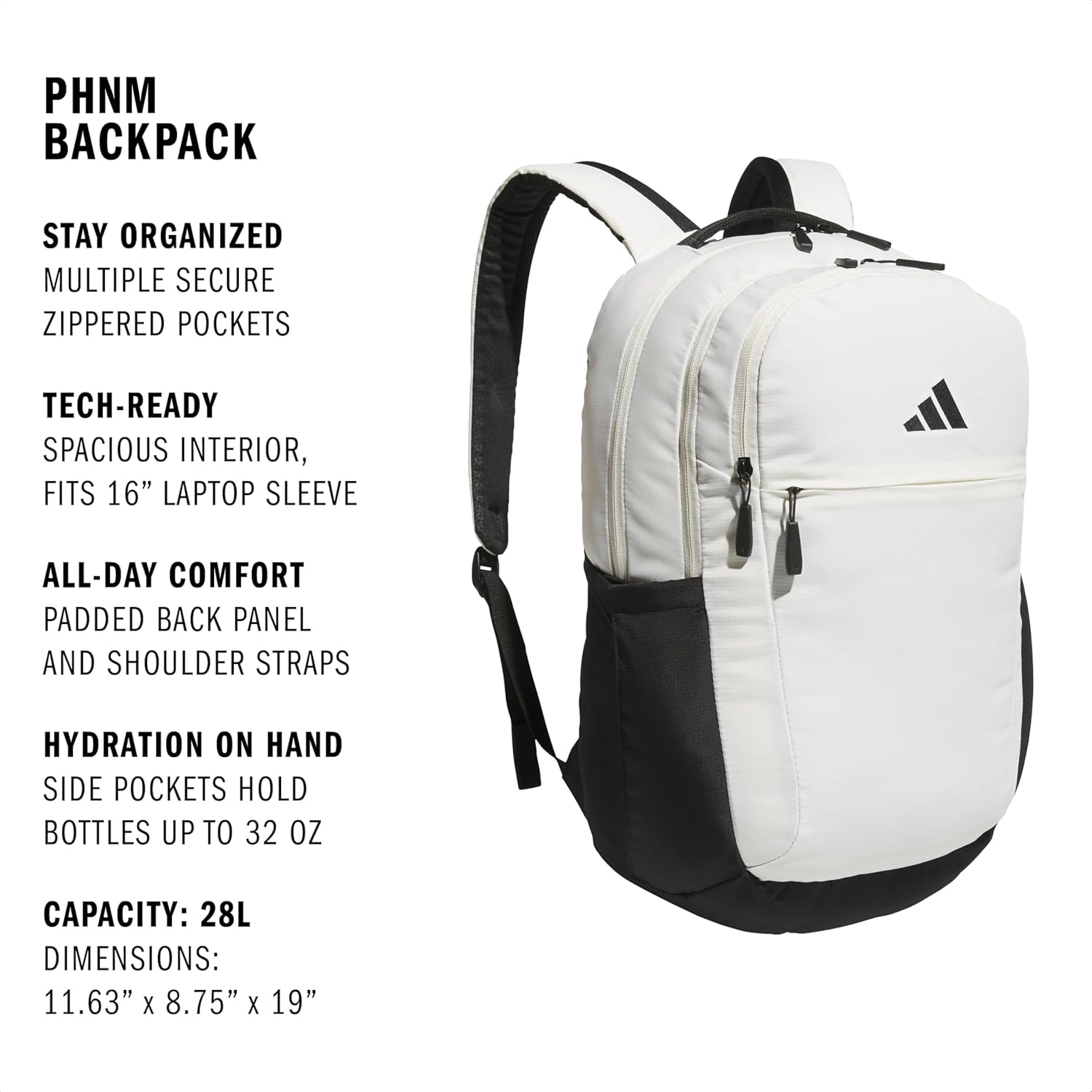 image:imageadidas PHNM Backpack for Laptop School and Travel 28LOff WhiteBlack